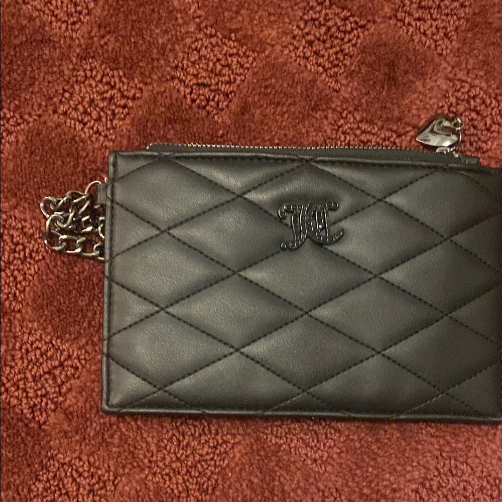 Black Quilted Leather Chain Wallet
